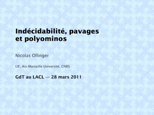 Indécidabilité, pavages et polyominos Nicolas Ollinger GdT au LACL — 28 mars 2011