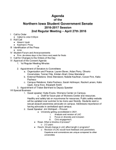 Agenda Northern Iowa Student Government Senate of the 2016­2017 Session