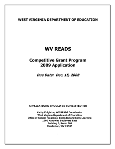 WV READS Competitive Grant Program 2009 Application