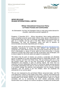 NEWS RELEASE WILMAR INTERNATIONAL LIMITED Wilmar International Announces Policy