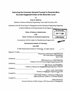 Improving the  Consumer  Demand  Forecast to Generate ... Accurate  Suggested  Orders  at the Store-Item ...
