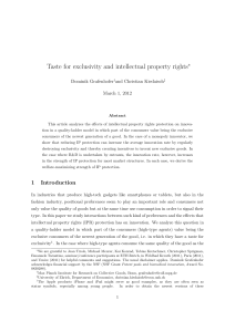 Taste for exclusivity and intellectual property rights ∗ Dominik Grafenhofer and Christian Kiedaisch
