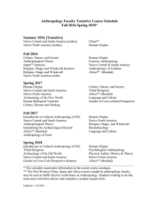 Anthropology Faculty Tentative Course Schedule Fall 2016-Spring 2018*  Summer 2016 [Tentative]