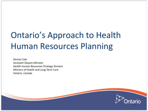 Ontario’s Approach to Health Human Resources Planning