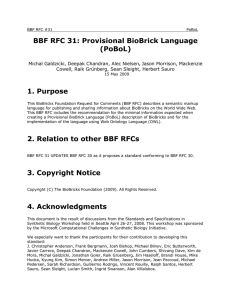 BBF RFC 31: Provisional BioBrick Language (PoBoL)