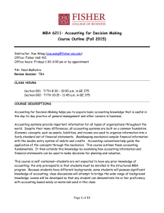 MBA 6211: Accounting for Decision Making Course Outline (Fall 2015)