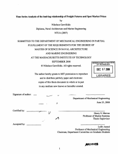 Time  Series Analysis  of the lead-lag  relationship... by Nikolaos Gavriilidis Diploma, Naval  Architecture  and Marine  Engineering