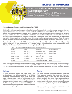 EXECUTIVE SUMMARY Educator Enhancement Academies Evaluation Study Phase 1—Preparation of RESA-Based,