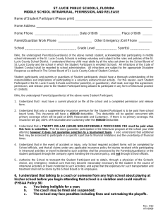 ST. LUCIE PUBLIC SCHOOLS, FLORIDA MIDDLE SCHOOL INTRAMURAL, PERMISSION, AND RELEASE
