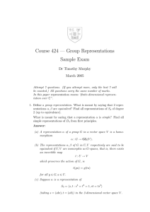 Course 424 — Group Representations Sample Exam Dr Timothy Murphy March 2005