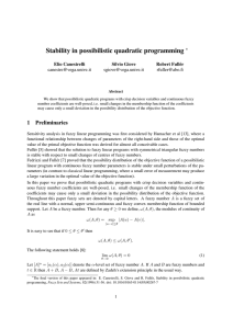 Stability in possibilistic quadratic programming ∗ Elio Canestrelli Silvio Giove