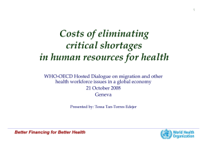 Costs of eliminating critical shortages in human resources for health