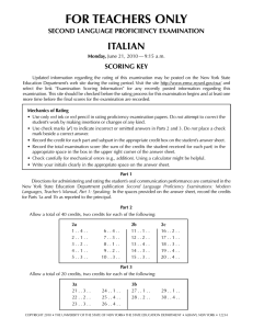 FOR TEACHERS ONLY ITALIAN SECOND LANGUAGE PROFICIENCY EXAMINATION SCORING KEY