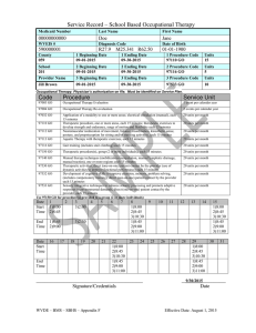 Service Record – School Based Occupational Therapy  00000000000 Doe