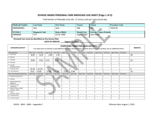 SCHOOL BASED PERSONAL CARE MEDICAID LOG SHEET (Page 1 of...