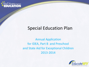 Special Education Plan Annual Application for IDEA, Part B  and Preschool