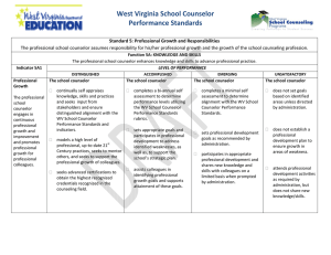 West Virginia School Counselor   Performance Standards Standard 5: Professional Growth and Responsibilities  