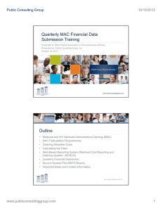 Quarterly MAC Financial Data Submission Training Public Consulting Group 10/15/2012