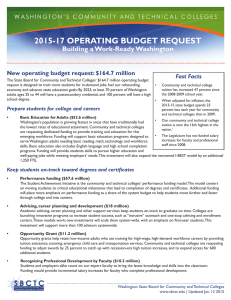2015-17 OPERATING BUDGET REQUEST Building a Work-Ready Washington Fast Facts