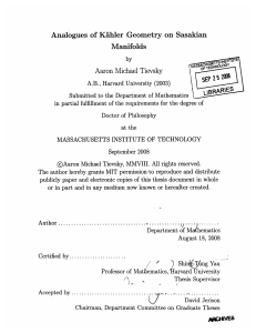 Analogues  of  Kiihler  Geometry  on ... Manifolds Aaron  Michael  Tievsky