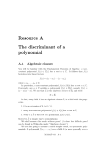 Resource A The discriminant of a polynomial A.1