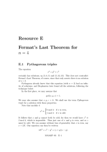 Resource E Fermat’s Last Theorem for n = 4 E.1