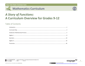 A Story of Functions: A Curriculum Overview for Grades 9-12 Mathematics Curriculum 9-12