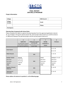 Please complete this table to capture the planning data from... A); any changes in the grant award (column B); actual... FINAL REPORT JOB SKILLS PROGRAM