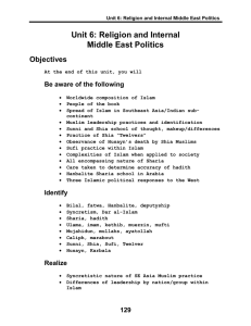 Unit 6: Religion and Internal Middle East Politics Objectives