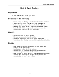 Unit 3: Arab Society Objectives Be aware of the following