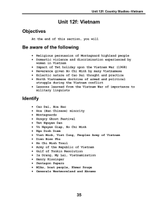 Unit 12f: Vietnam Objectives Be aware of the following