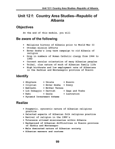 Unit 12 f:  Country Area Studies--Republic of Albania Objectives