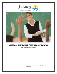 HUMAN RESOURCES HANDBOOK TEACHER CERTIFICATION August 2015
