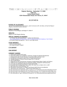 Regular Meeting – September 12, 2006 6:00 p.m. School Board Room