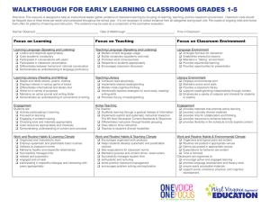 WALKTHROUGH FOR EARLY LEARNING CLASSROOMS GRADES 1-5