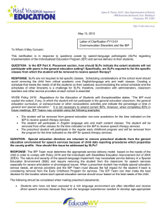 Letter of Clarification FY13-01 Communication Disorders and the IEP