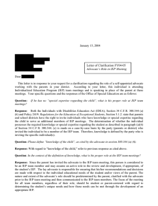 Letter of Clarification FY04-05 Advocate’s Role in IEP Meeting