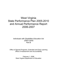 West Virginia State Performance Plan 2005-2010 and Annual Performance Report 2006-2007