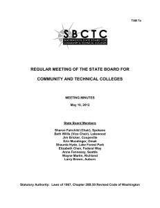 REGULAR MEETING OF THE STATE BOARD FOR  COMMUNITY AND TECHNICAL COLLEGES