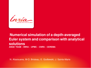 Numerical simulation of a depth-averaged Euler system and comparison with analytical solutions
