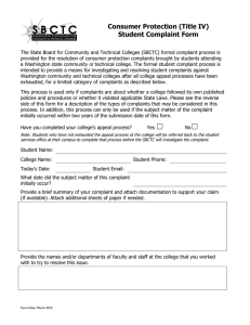 Consumer Protection (Title IV) Student Complaint Form