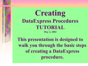 Creating DataExpress Procedures TUTORIAL This presentation is designed to