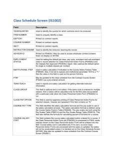 Class Schedule Screen (IS1002)  Field Description