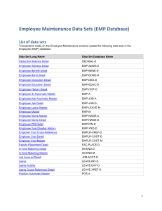 Employee Maintenance Data Sets (EMP Database) List of data sets