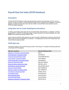 Payroll Data Set Index (PAYR Database) Description