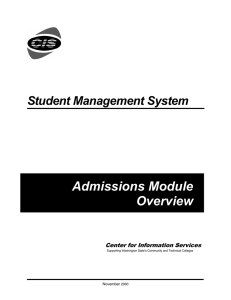 Admissions Module Overview Student Management System