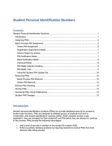 Student Personal Identification Numbers Contents