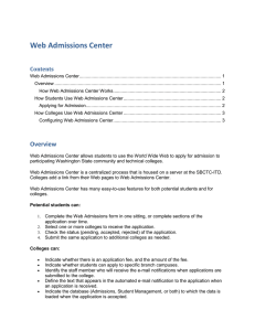 Web Admissions Center Contents