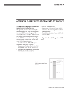 APPENDIX D: IRRF APPORTIONMENTS BY AGENCY APPENDIX D Apportionments by Agency