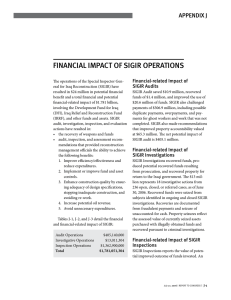 FinAnciAl impAct oF SiGiR opeRAtionS Appendix J Financial-related impact of SiGiR Audits